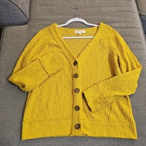 Turo By Vince Camuto Yellow Button Bohot Casual Textured Spring Sweater Medium